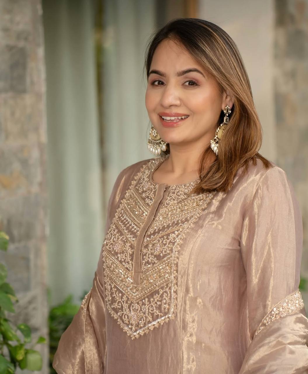 Festive Wear Embroidery Work Beige Color Anarkali Suit