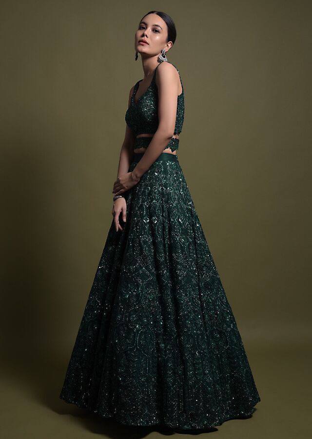 Sequence Work Green Color Bridal Lehenga Choli