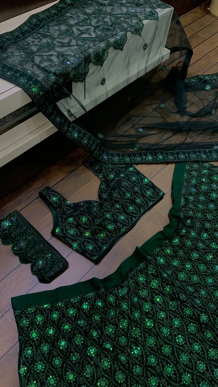 Sequence Work Green Color Bridal Lehenga Choli
