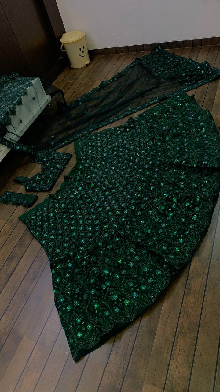 Sequence Work Green Color Bridal Lehenga Choli