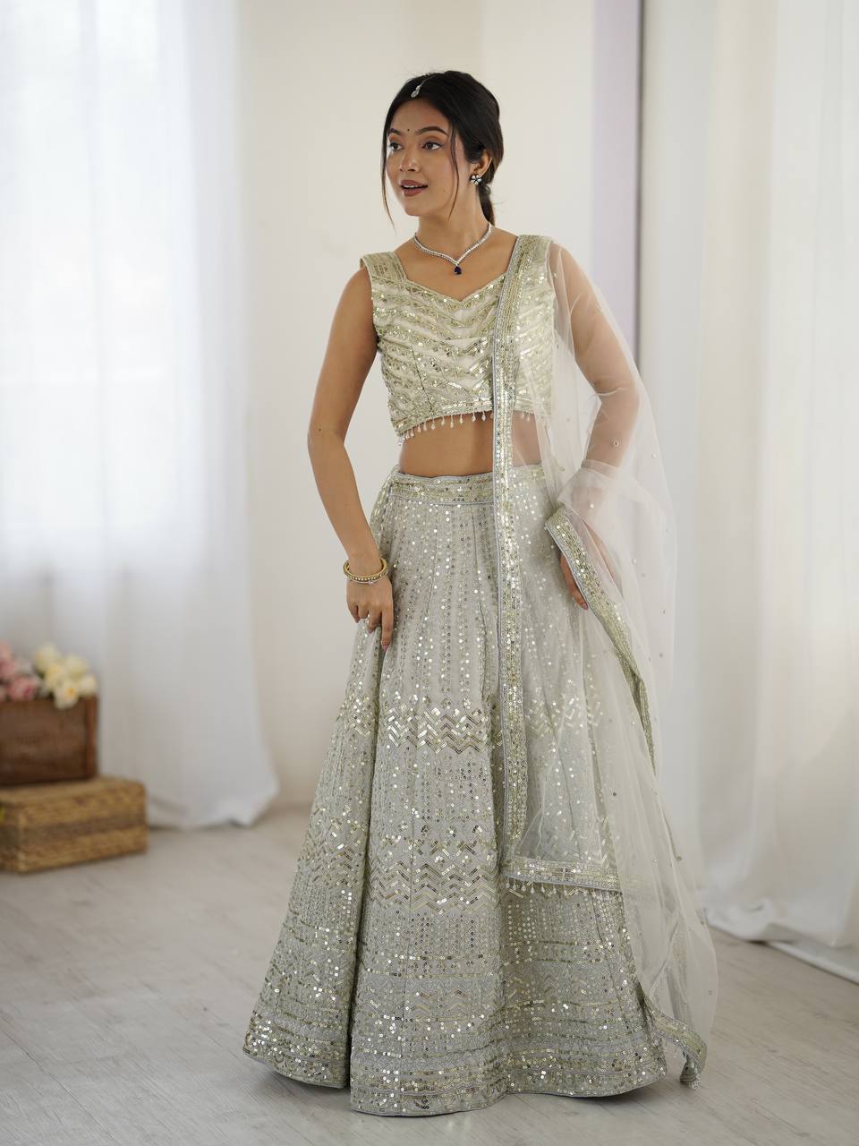 Grey Color Marriage Special Georgette Lehenga Choli