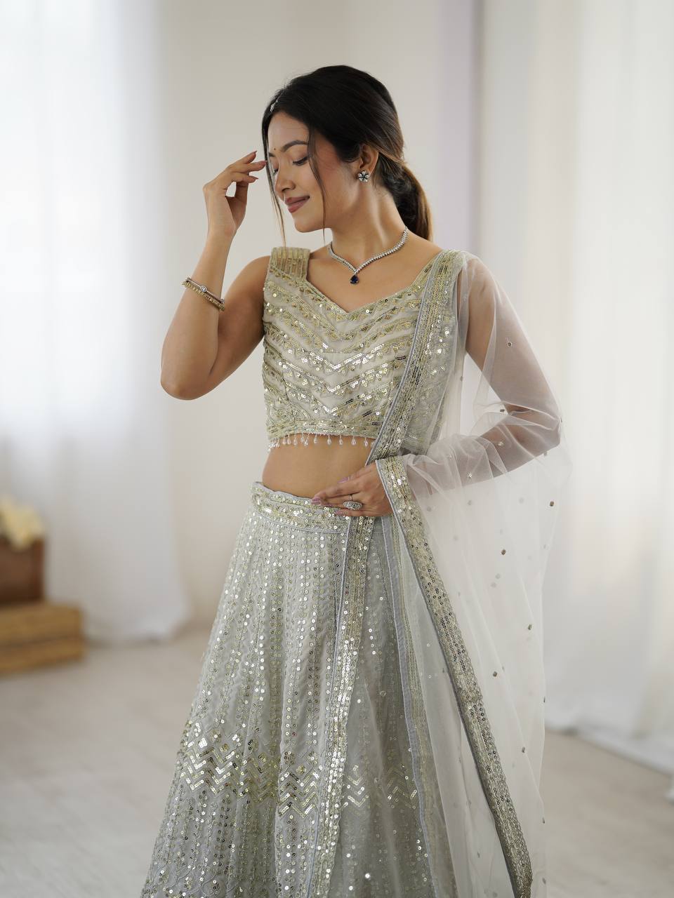 Grey Color Marriage Special Georgette Lehenga Choli
