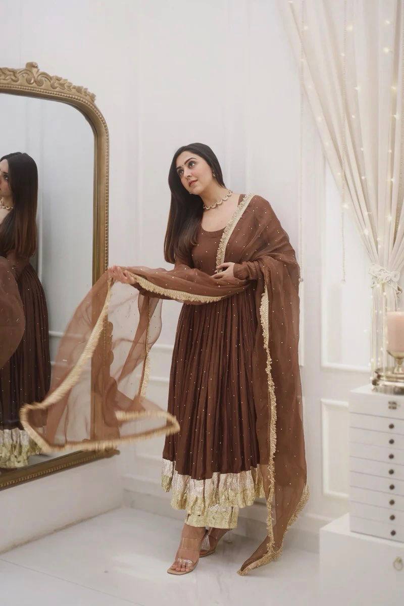 Georgette Brown Color Festive Wear Gown