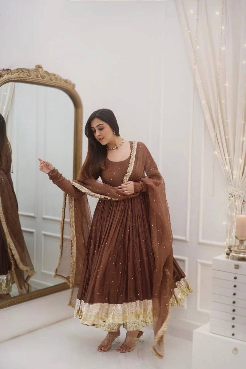 Georgette Brown Color Festive Wear Gown