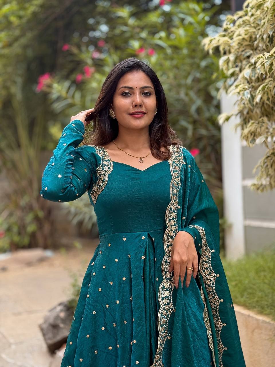 Teal Blue Color Sequence Work Exclusive Gown