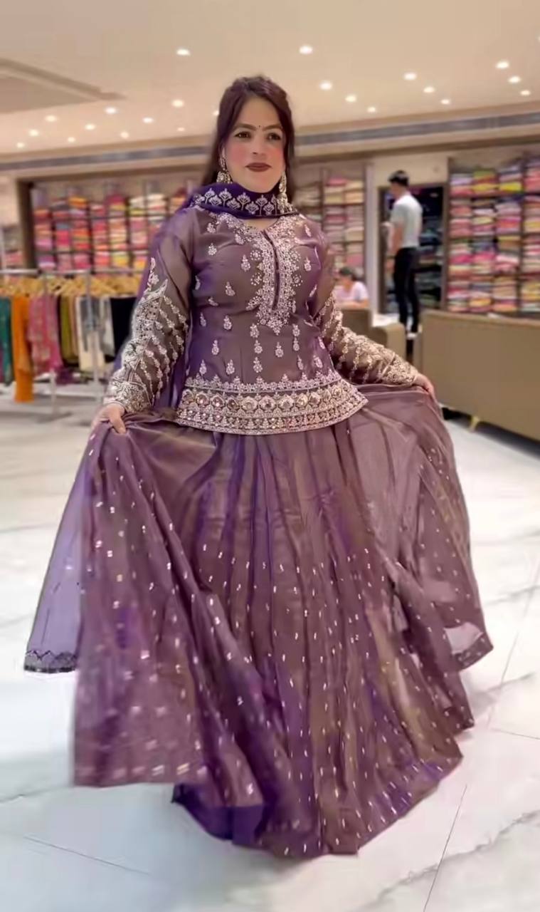 Occasion Wear Heavy Work Onion Color Top With Lehenga
