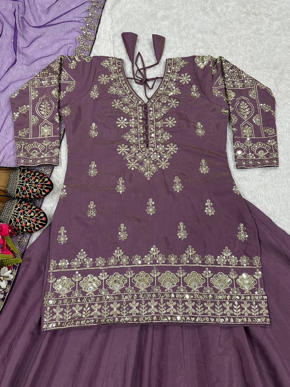 Occasion Wear Heavy Work Onion Color Top With Lehenga
