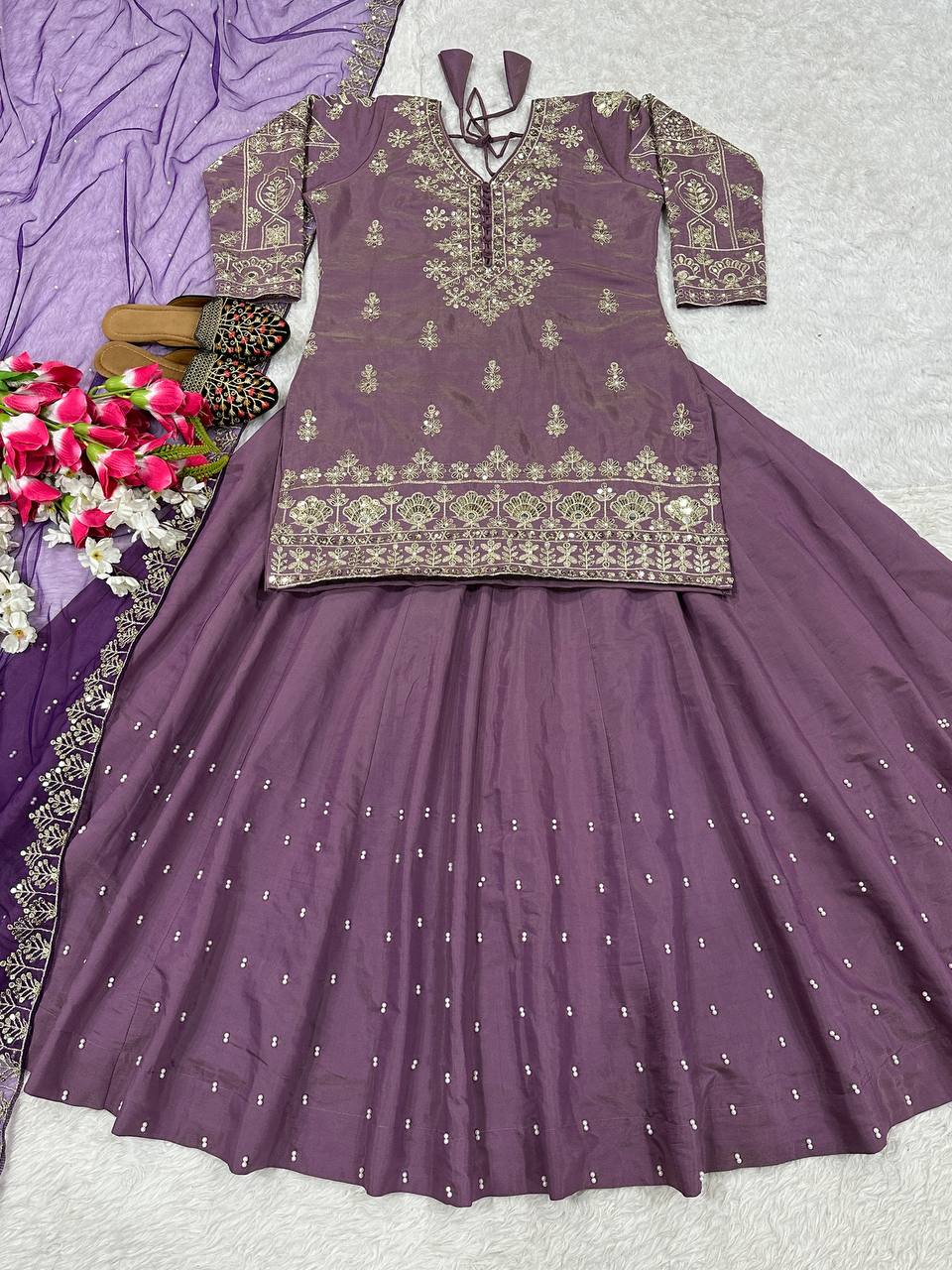 Occasion Wear Heavy Work Onion Color Top With Lehenga