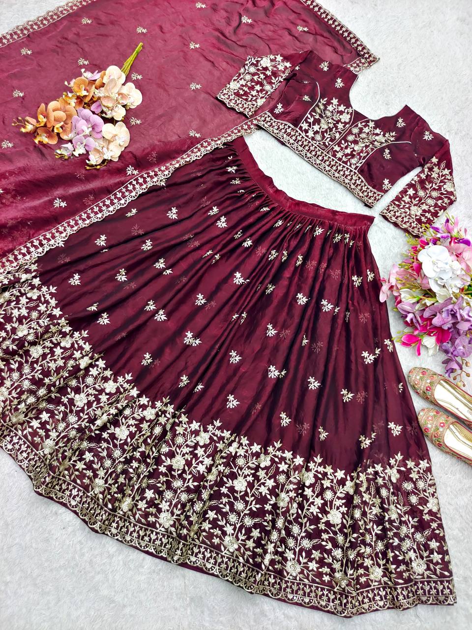 Maroon Color Sequence Work Marriage Special Lehenga Choli