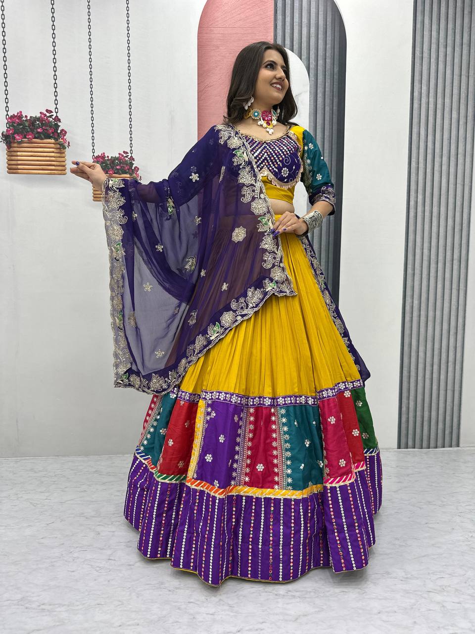 Mustard Color Thread & Sequence Work Navratri Lehenga Choli