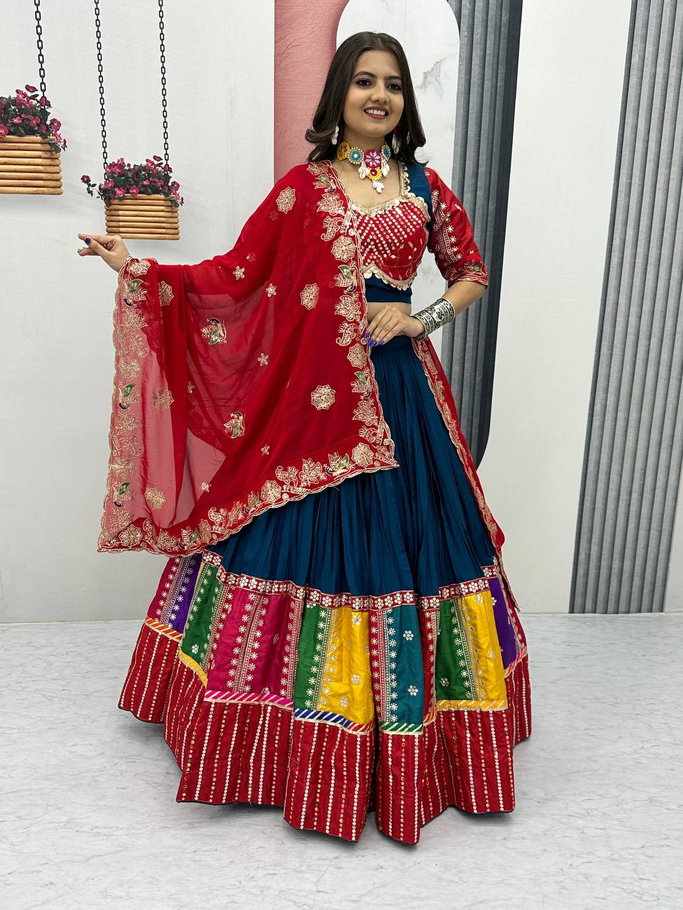 Navy Blue Color Thread & Sequence Work Navratri Lehenga Choli