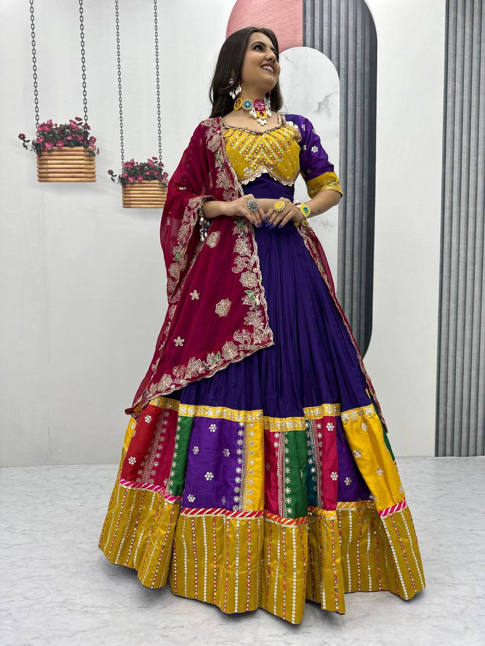 Purple Color Thread & Sequence Work Navratri Lehenga Choli