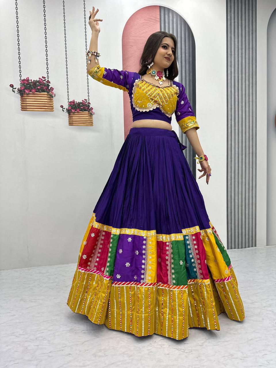Purple Color Thread & Sequence Work Navratri Lehenga Choli