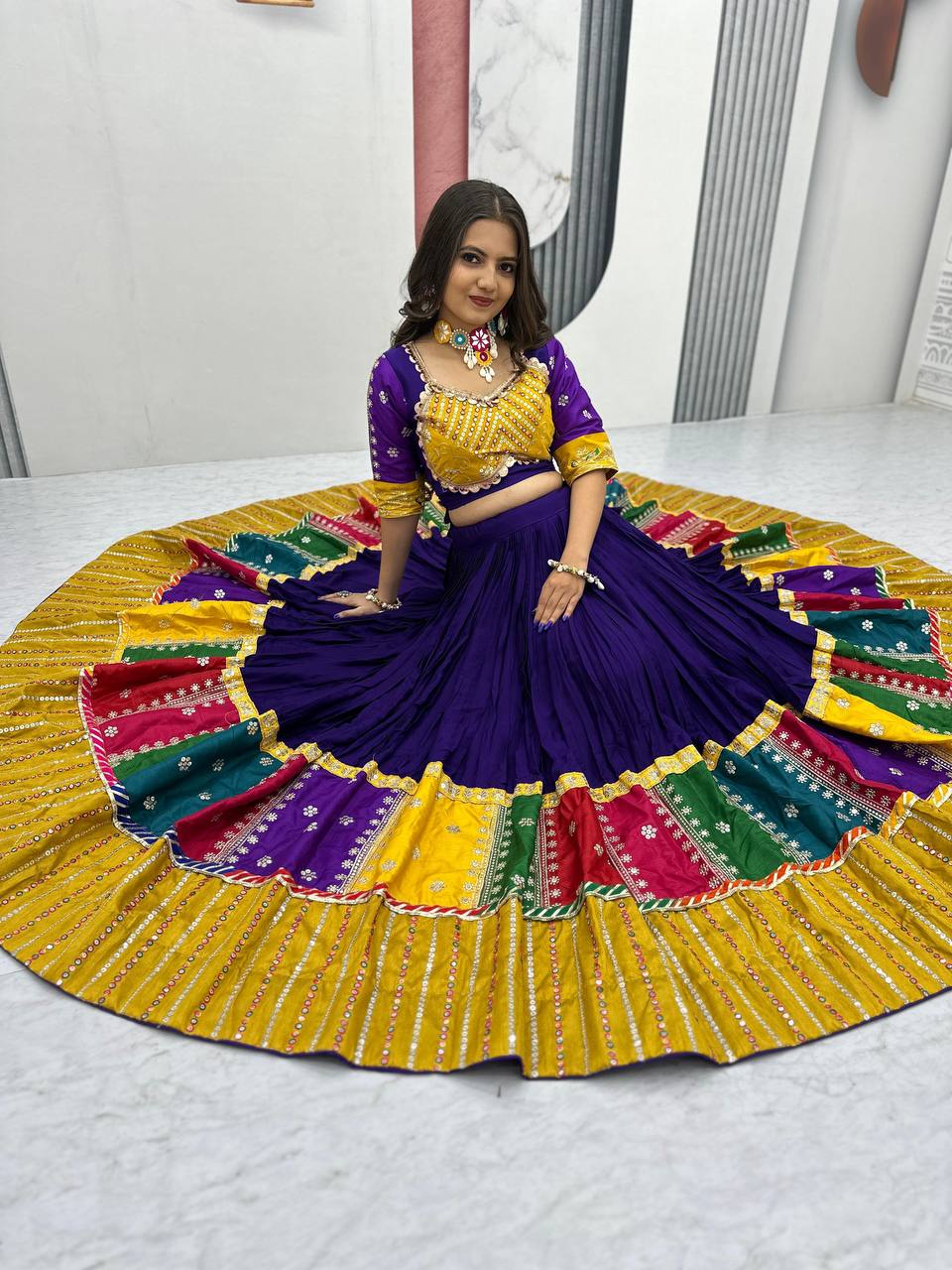 Purple Color Thread & Sequence Work Navratri Lehenga Choli