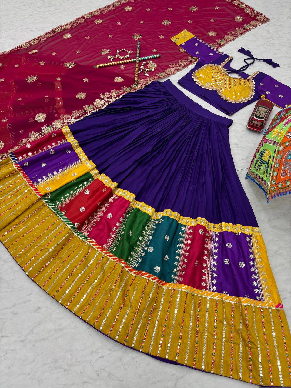 Purple Color Thread & Sequence Work Navratri Lehenga Choli