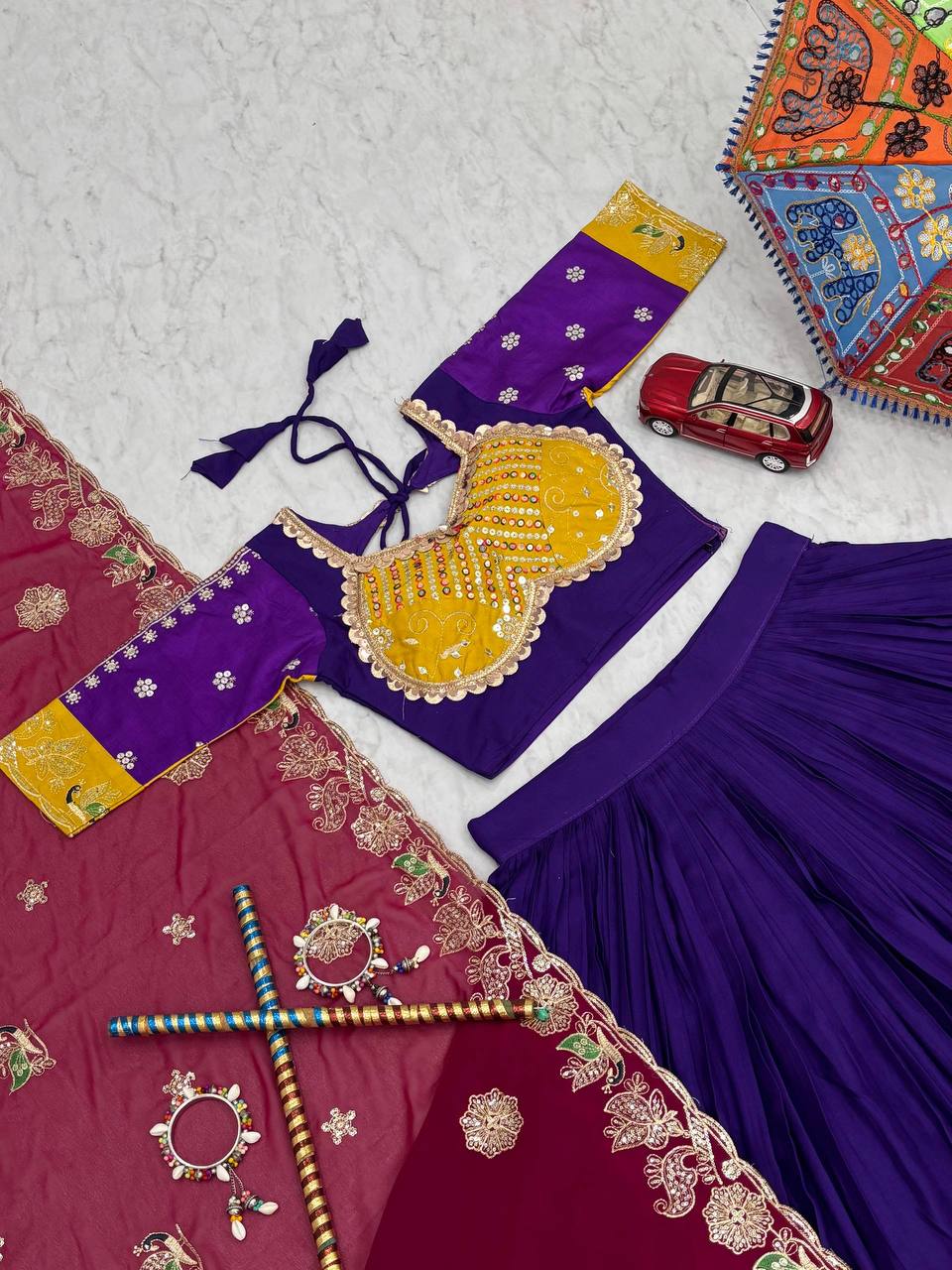 Purple Color Thread & Sequence Work Navratri Lehenga Choli