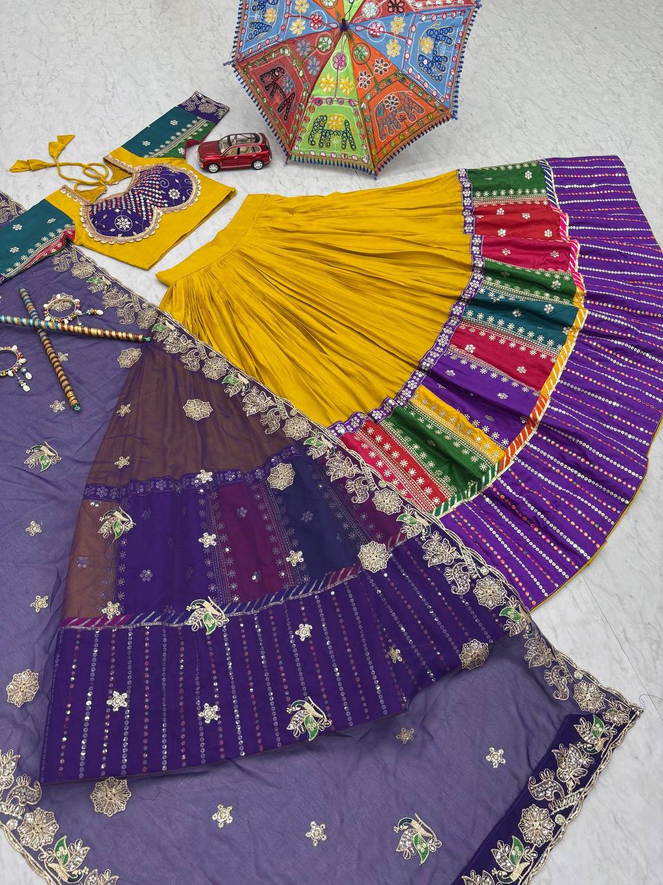 Mustard Color Thread & Sequence Work Navratri Lehenga Choli
