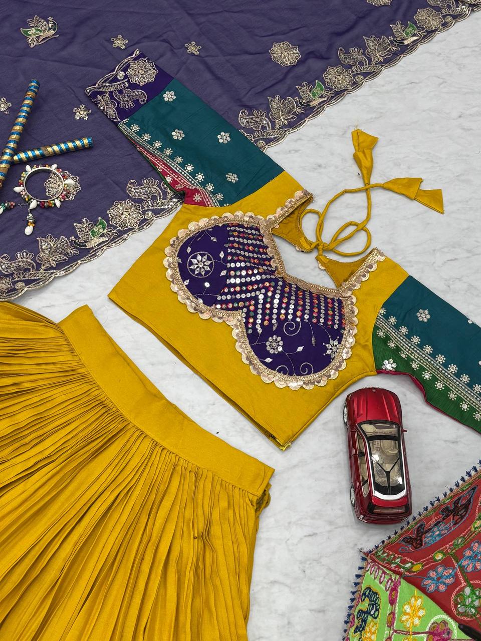 Mustard Color Thread & Sequence Work Navratri Lehenga Choli