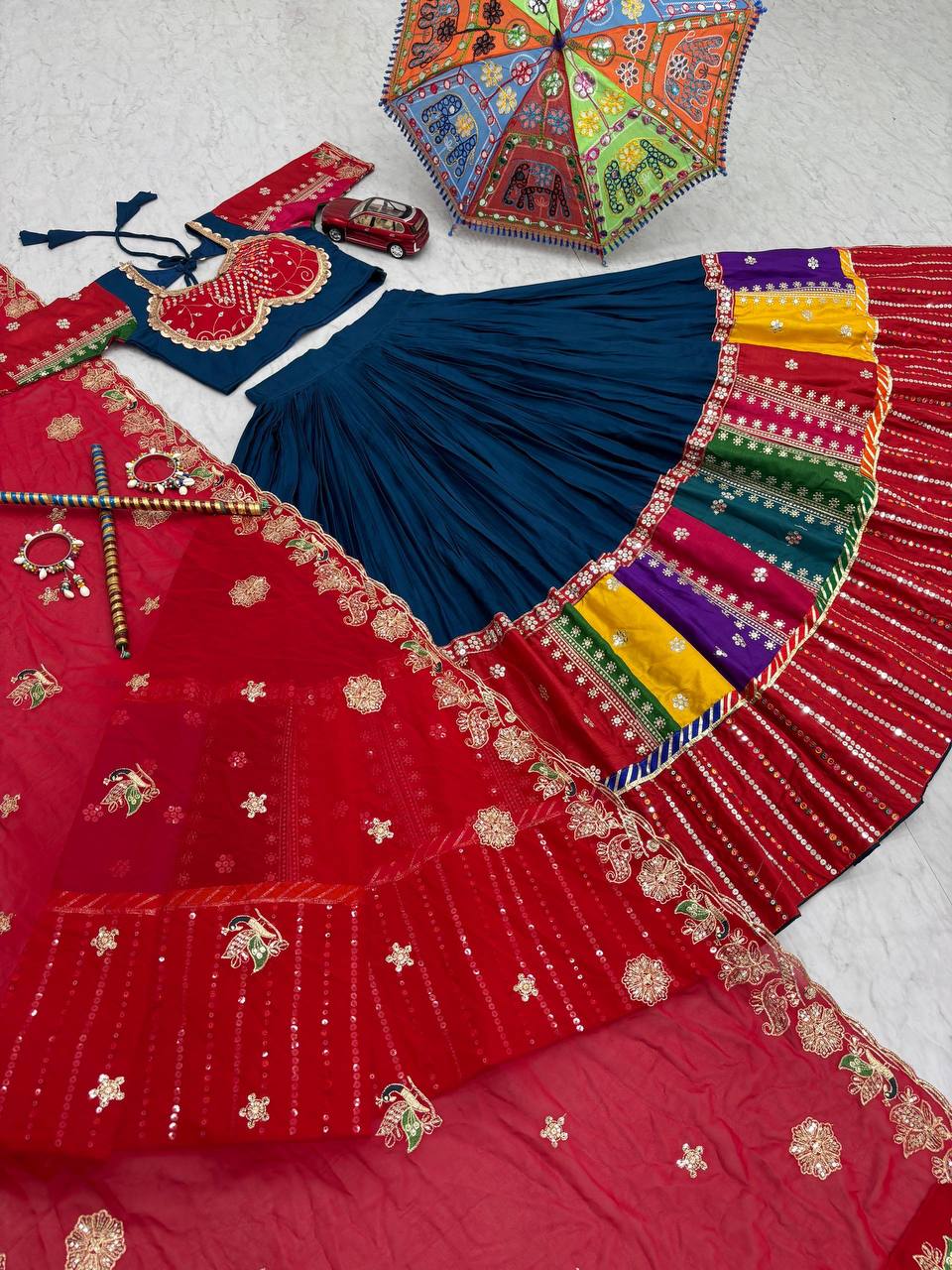 Navy Blue Color Thread & Sequence Work Navratri Lehenga Choli