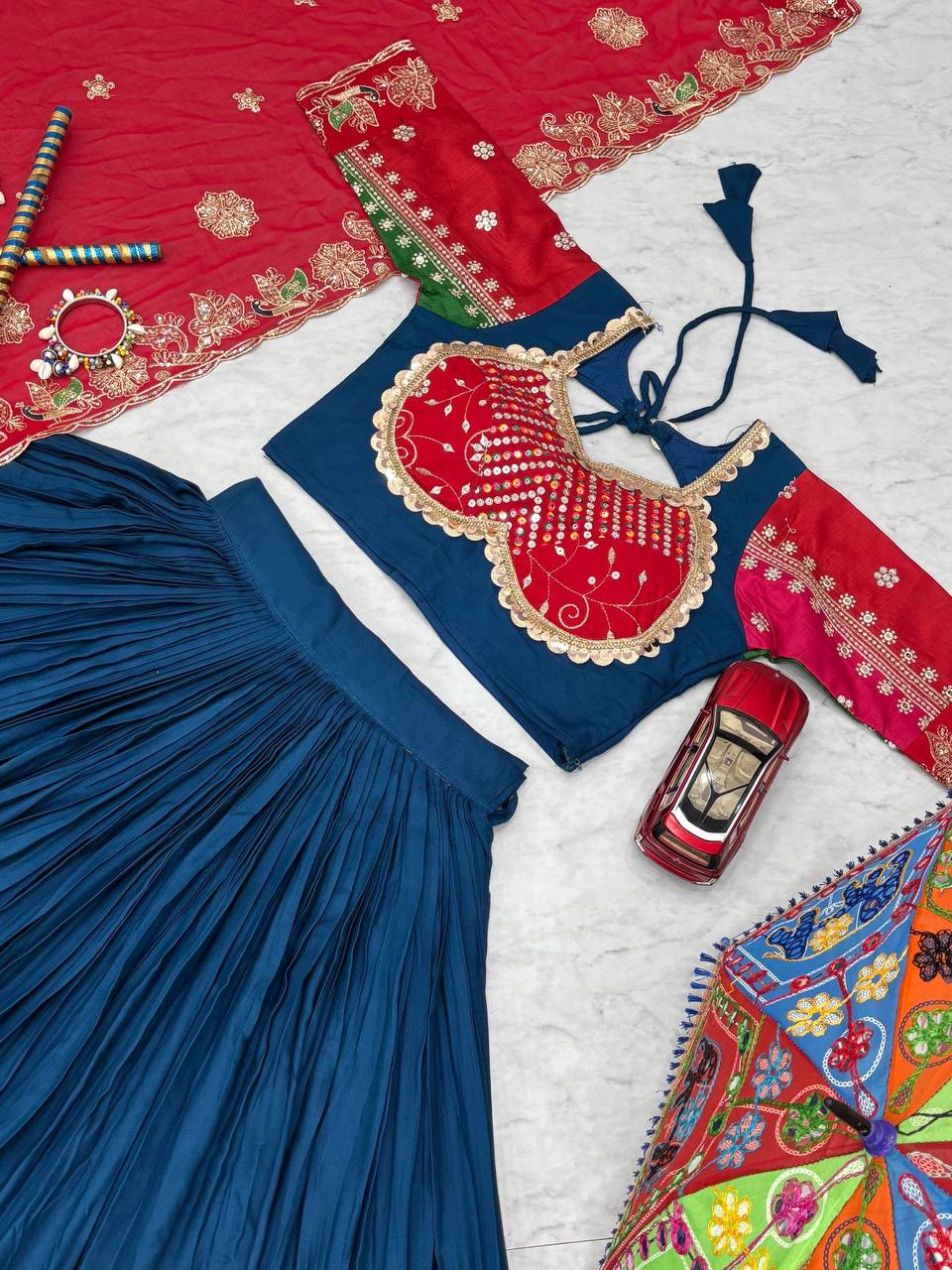Navy Blue Color Thread & Sequence Work Navratri Lehenga Choli
