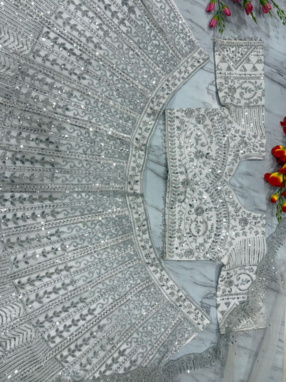 White Color Heavy Work Bridal Wear Lehenga Choli
