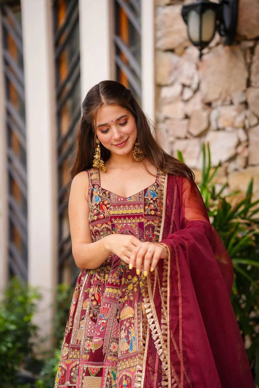 Organza Silk Multicolor Classiques Anarkali Gown