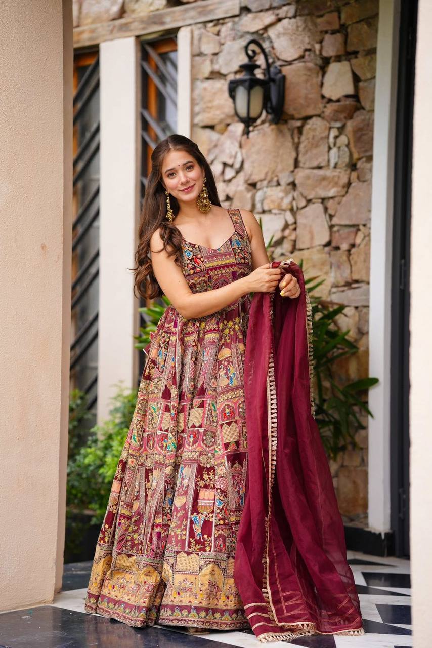 Organza Silk Multicolor Classiques Anarkali Gown