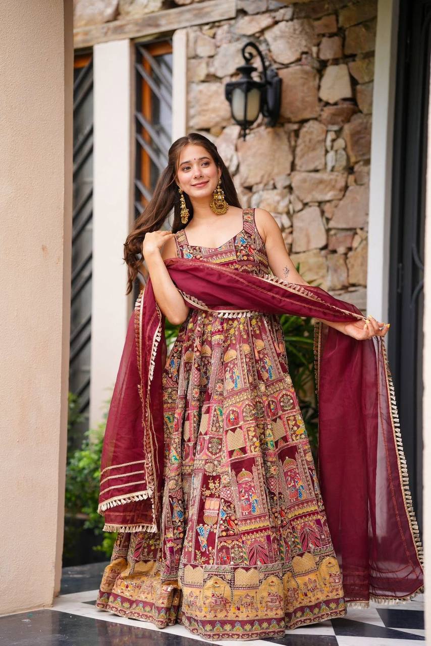 Organza Silk Multicolor Classiques Anarkali Gown