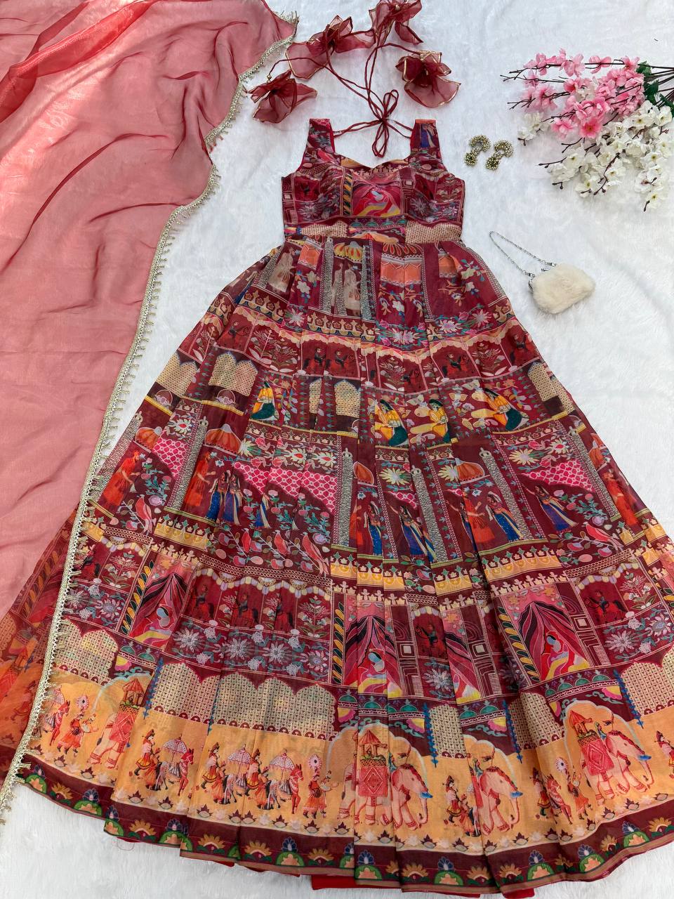 Organza Silk Multicolor Classiques Anarkali Gown