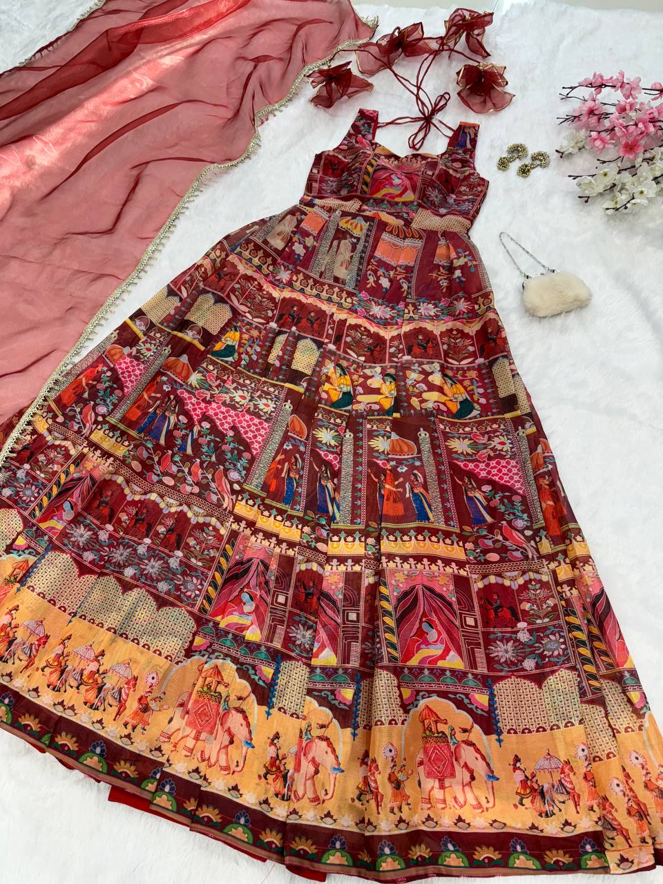 Organza Silk Multicolor Classiques Anarkali Gown