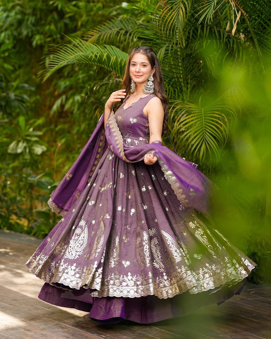 Purple Color Embroidery Work Classic Anarkali Gown
