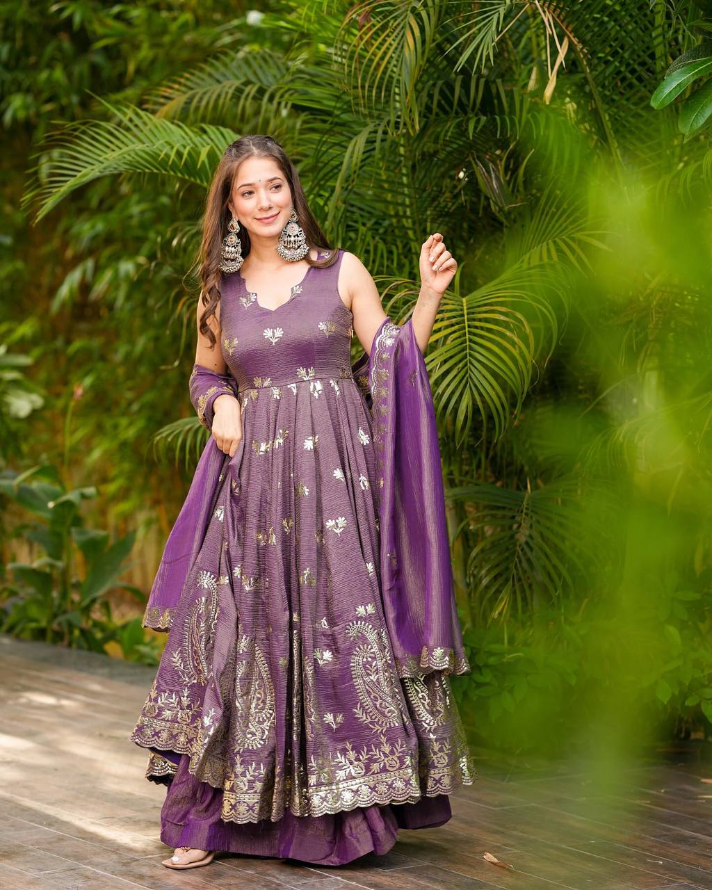Purple Color Embroidery Work Classic Anarkali Gown