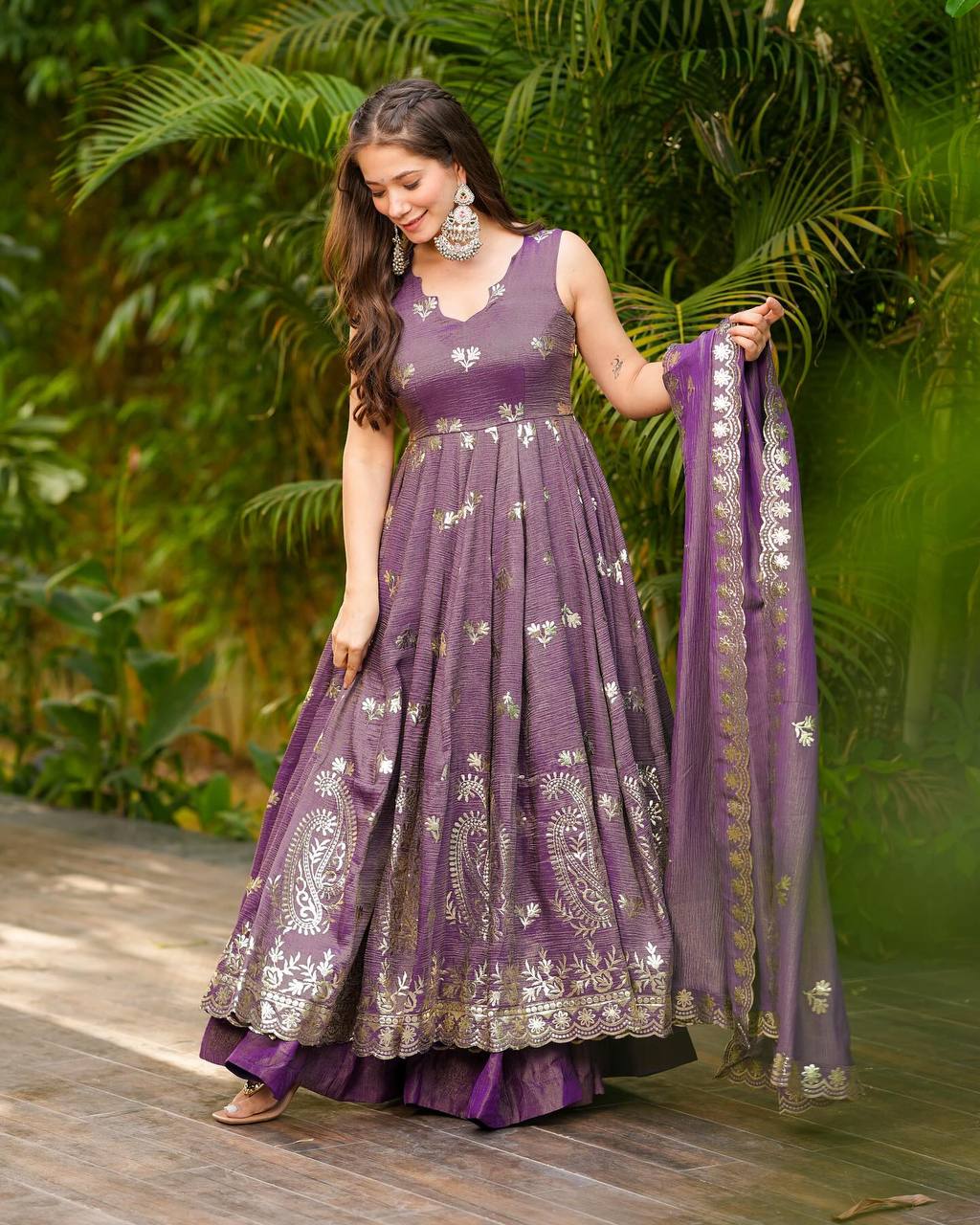 Purple Color Embroidery Work Classic Anarkali Gown