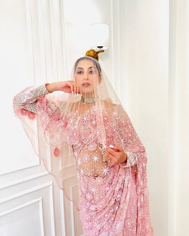 Pink Color Heavy Work Net Saree