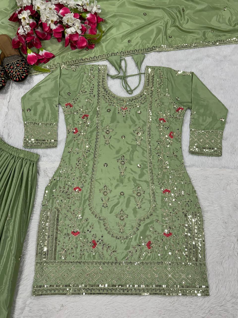 Pista Color Heavy Work Glimmering Sharara Suit