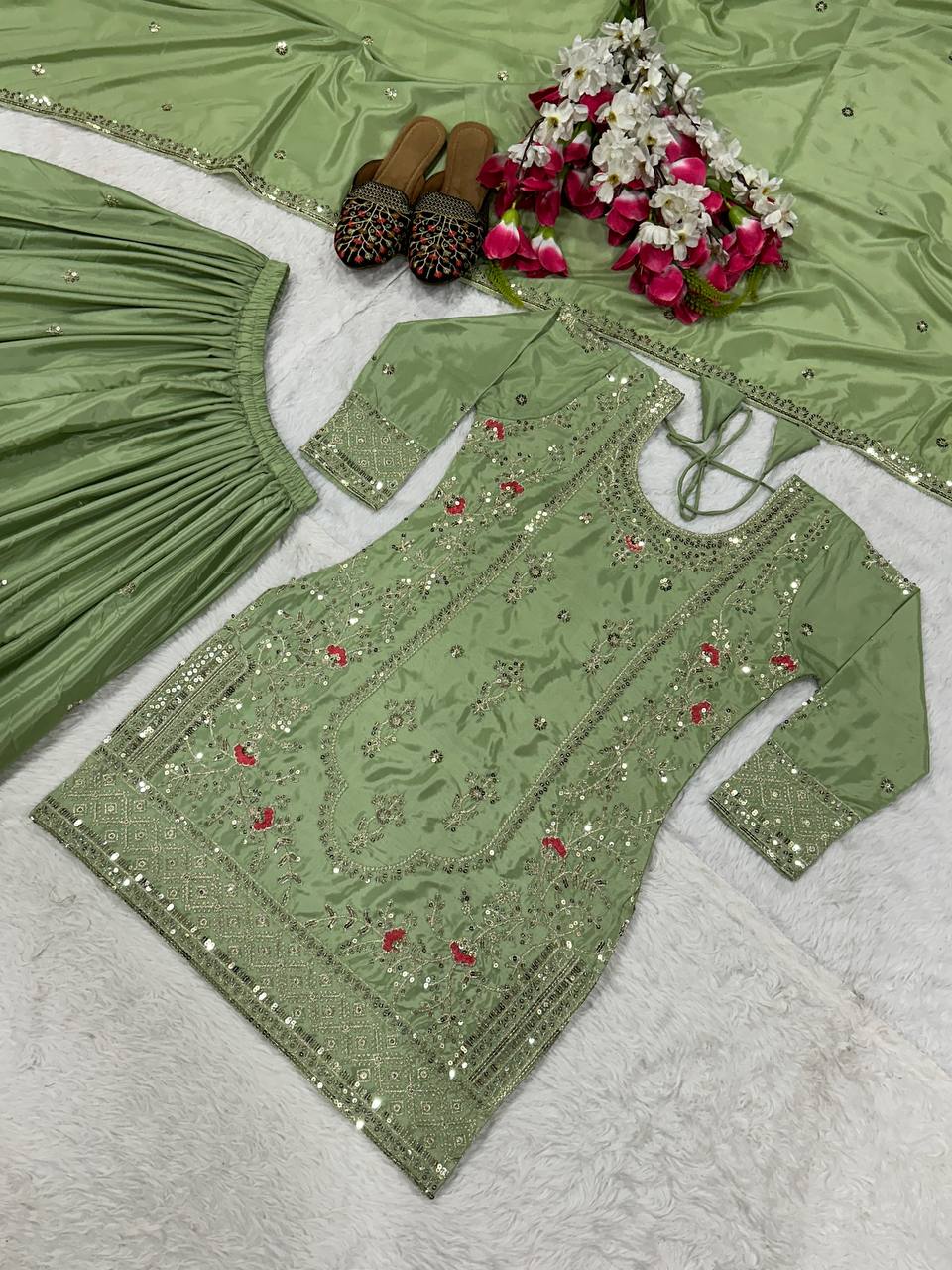 Pista Color Heavy Work Glimmering Sharara Suit