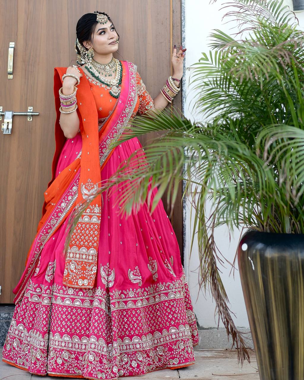 Bridal Wear Pink Color Heavy Work Lehenga Choli