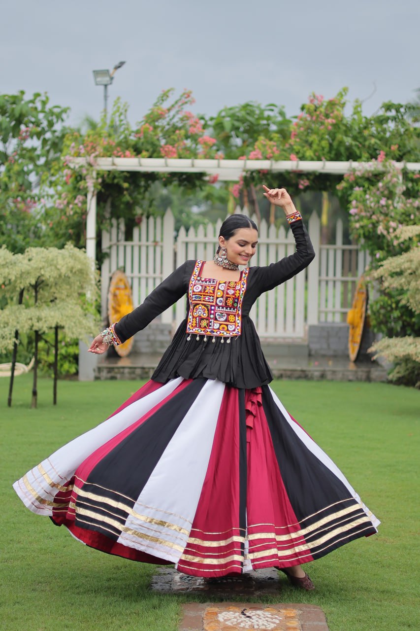 Navratri Special Attractive Black & White Color Top With Lehenga