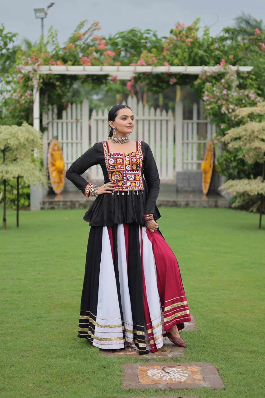 Navratri Special Attractive Black & White Color Top With Lehenga