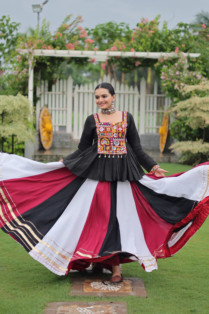 Navratri Special Attractive Black & White Color Top With Lehenga
