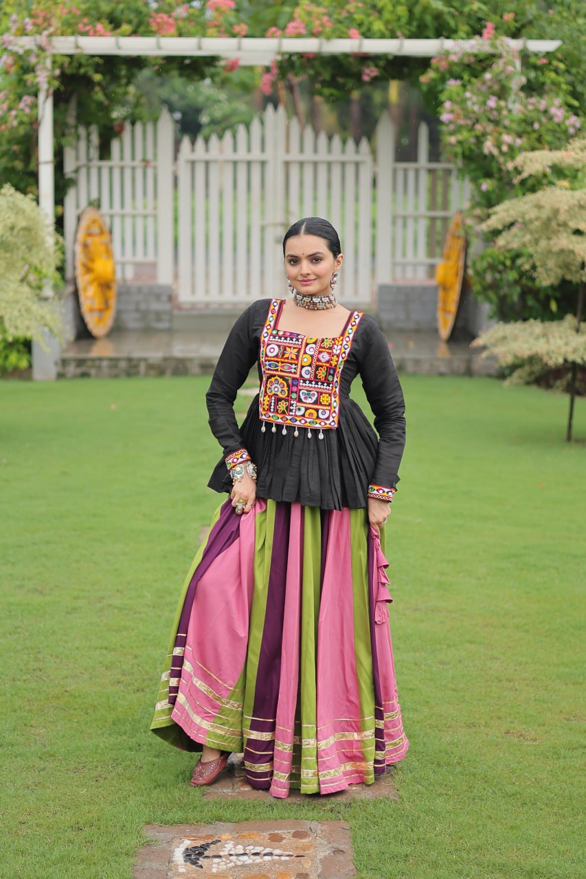 Navratri Special Attractive Pink & Wine Color Top With Lehenga