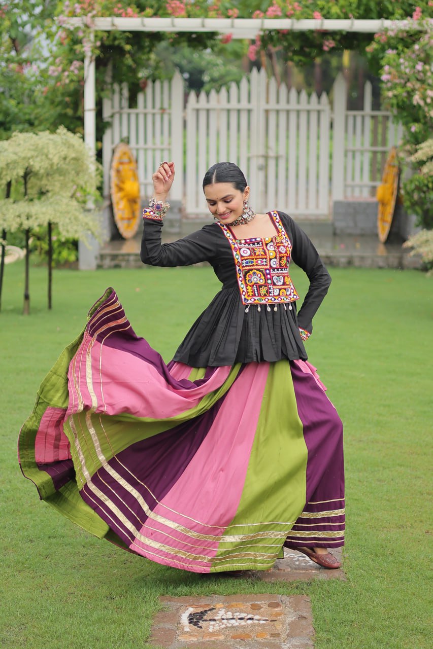 Navratri Special Attractive Pink & Wine Color Top With Lehenga