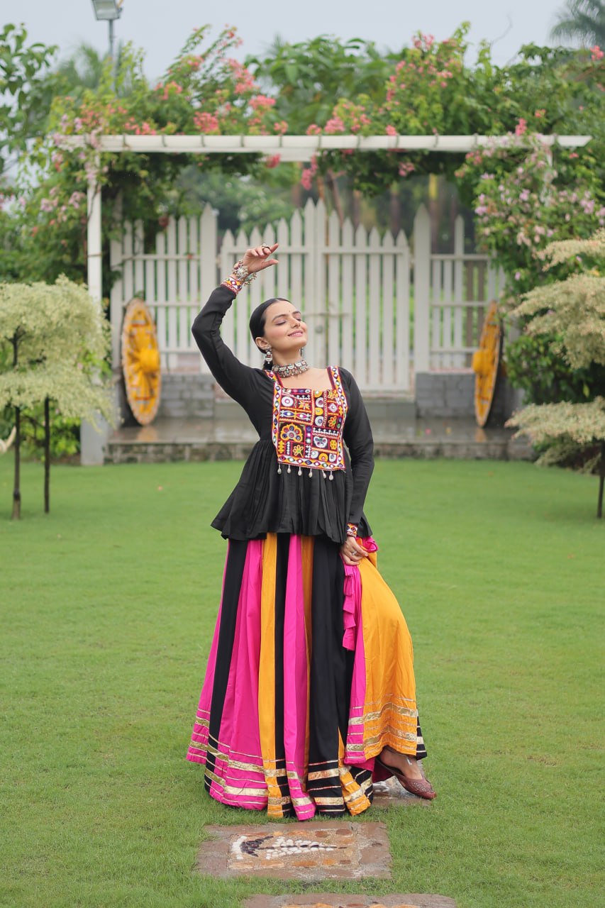 Navratri Special Attractive MultiColor Top With Lehenga
