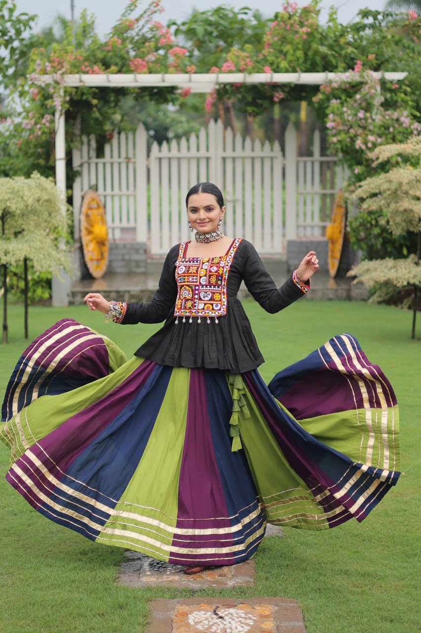 Navratri Special Attractive Wine & Green Color Top With Lehenga