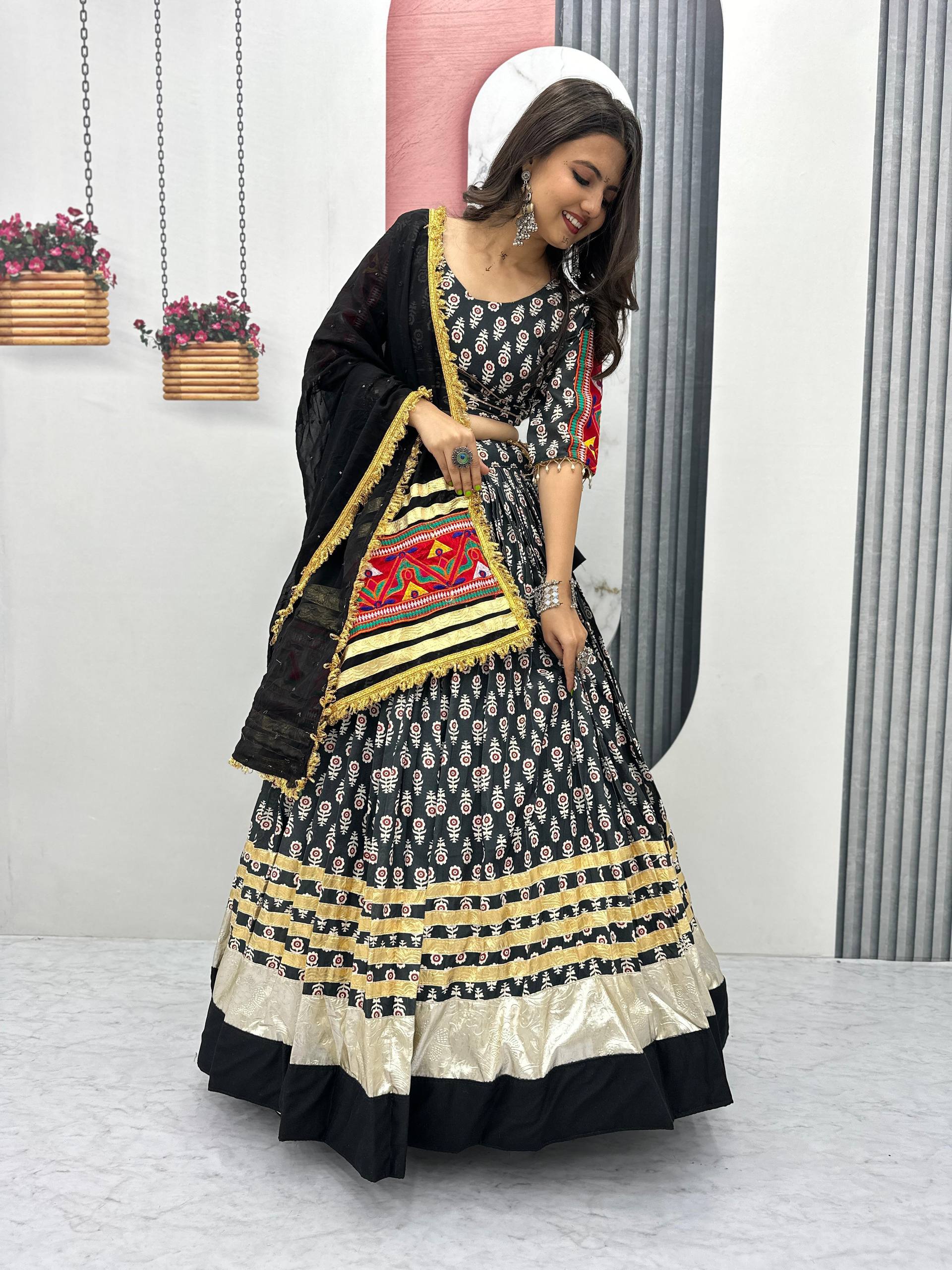 Indian Traditional Black Color Lehenga Choli For Navratri