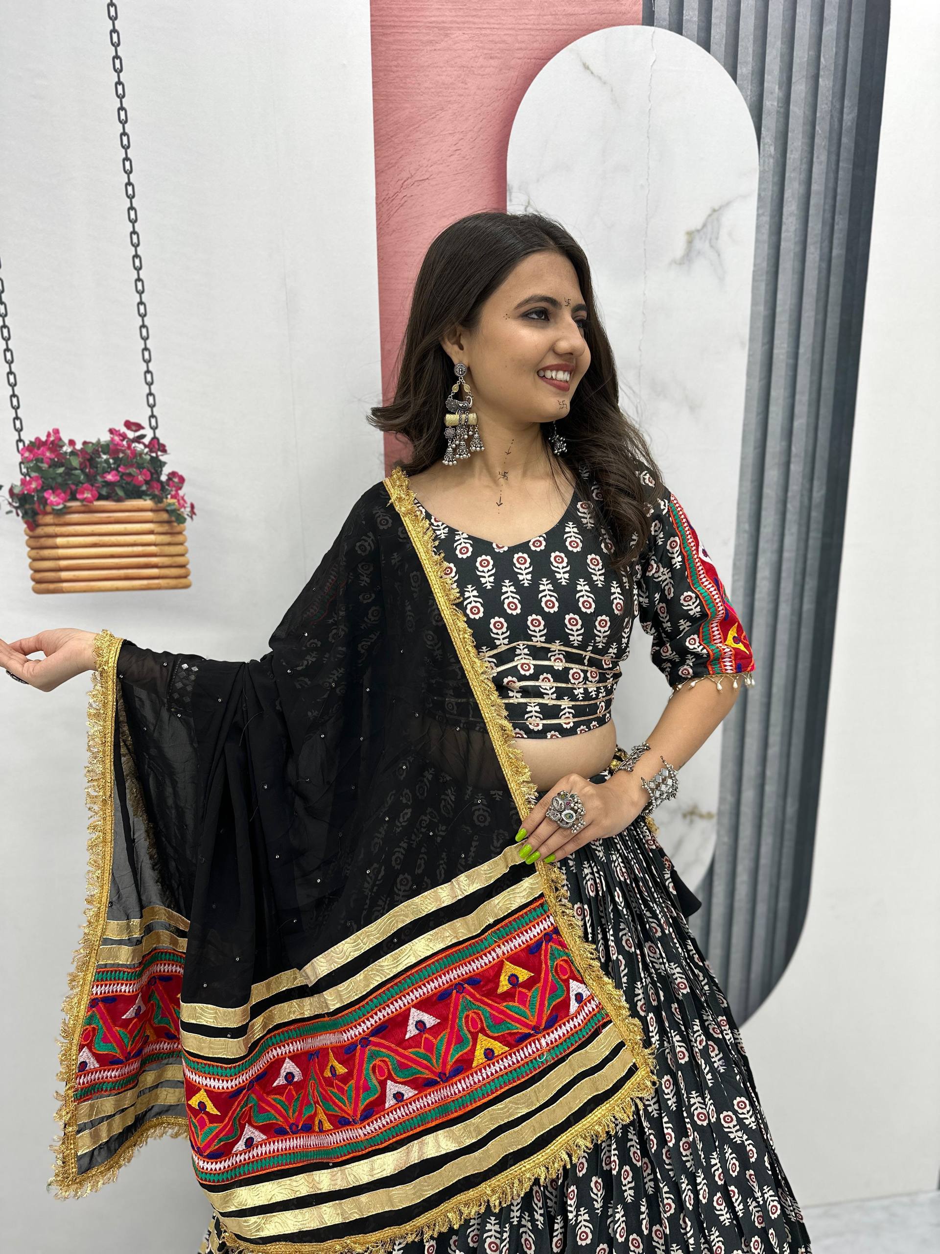 Indian Traditional Black Color Lehenga Choli For Navratri