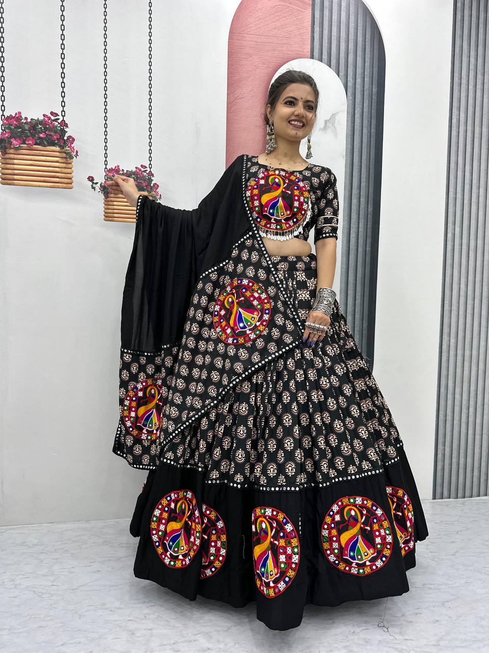 Gamthi Work Black Color Navratri Lehenga Choli