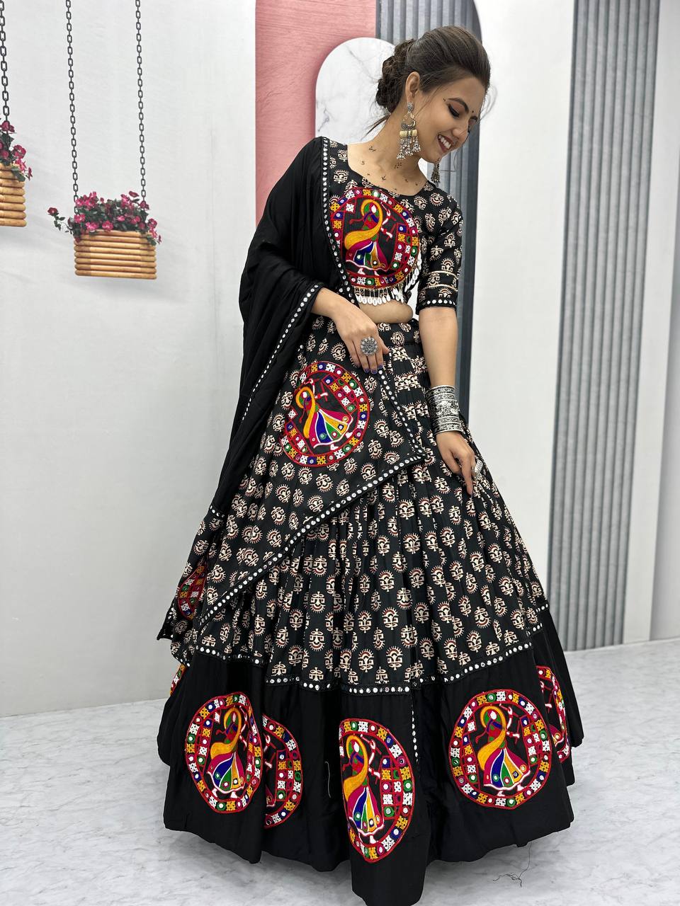 Gamthi Work Black Color Navratri Lehenga Choli