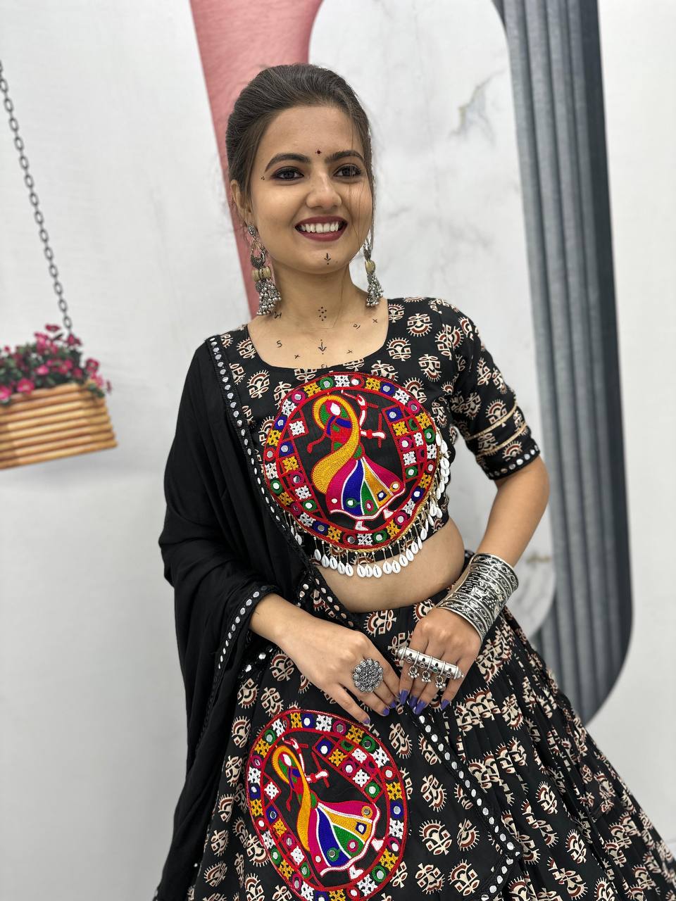 Gamthi Work Black Color Navratri Lehenga Choli