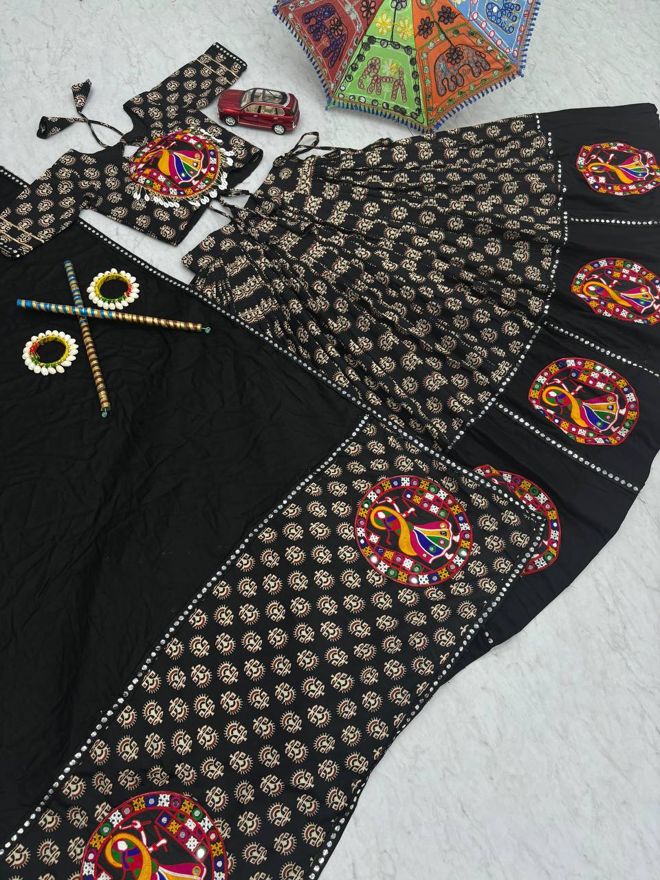 Gamthi Work Black Color Navratri Lehenga Choli